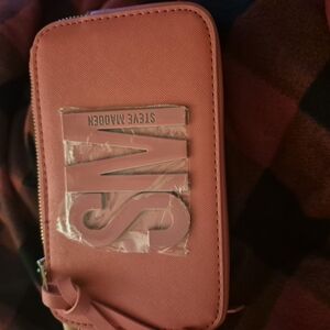 Steve Madden Pink Leather Clutch with Zipper Closure